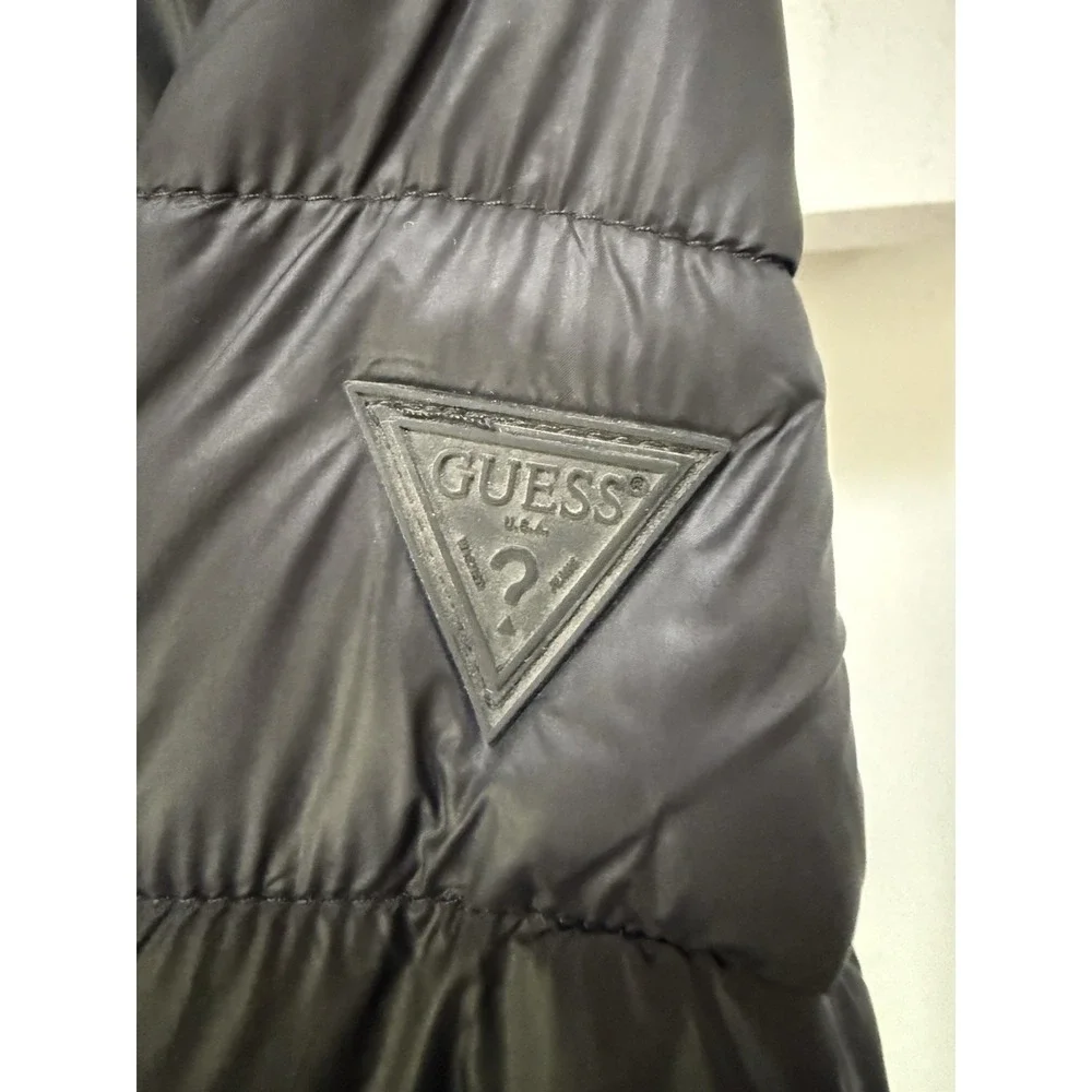 GUESS Los Angeles Boys Hooded Black Puffer Jacket Nylon Zip Size 12